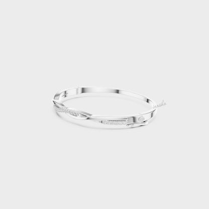 Lab-Grown Round Cut Diamond Kada Bracelet in White Gold