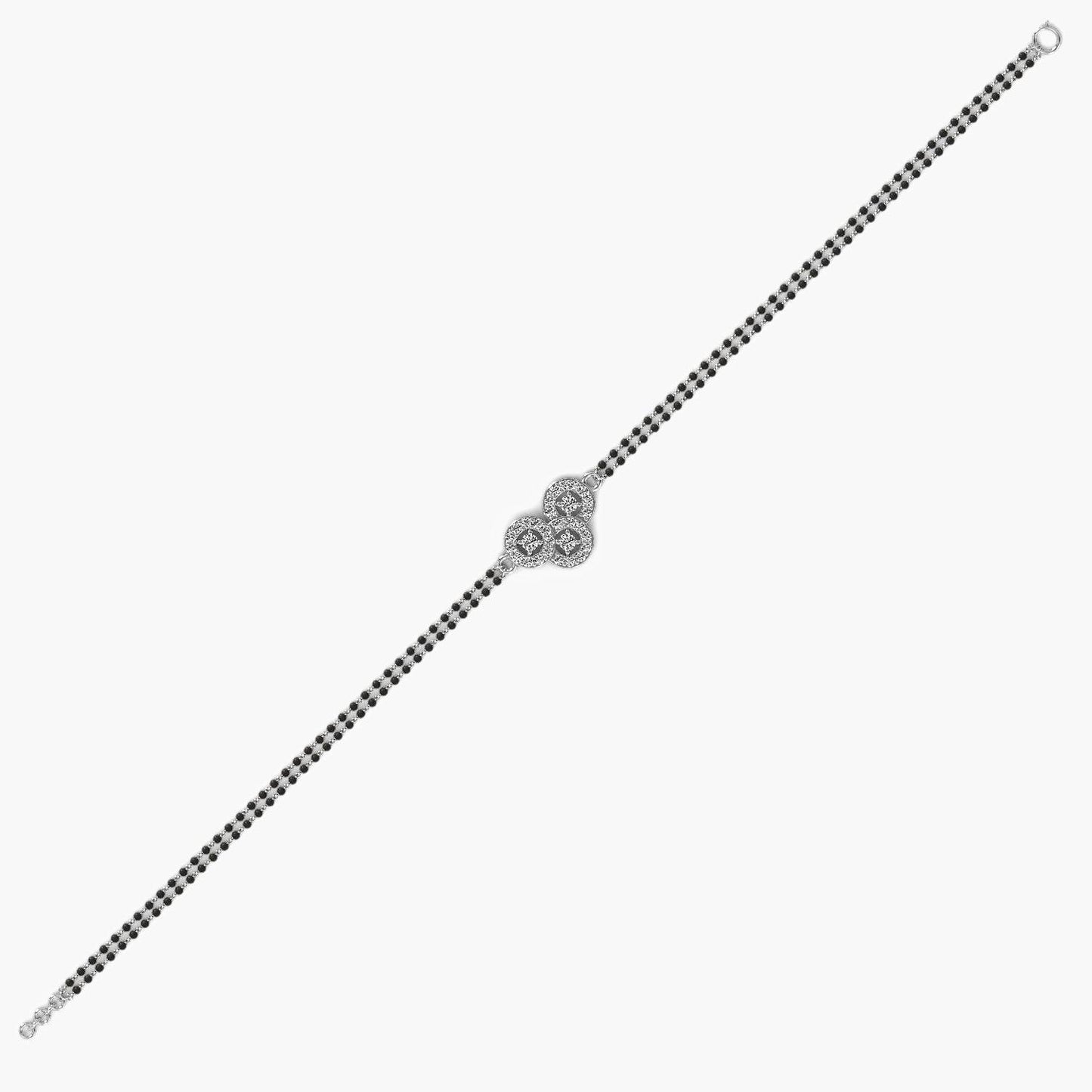 Sleek white gold Mangalsutra featuring a Gli certified round lab diamond