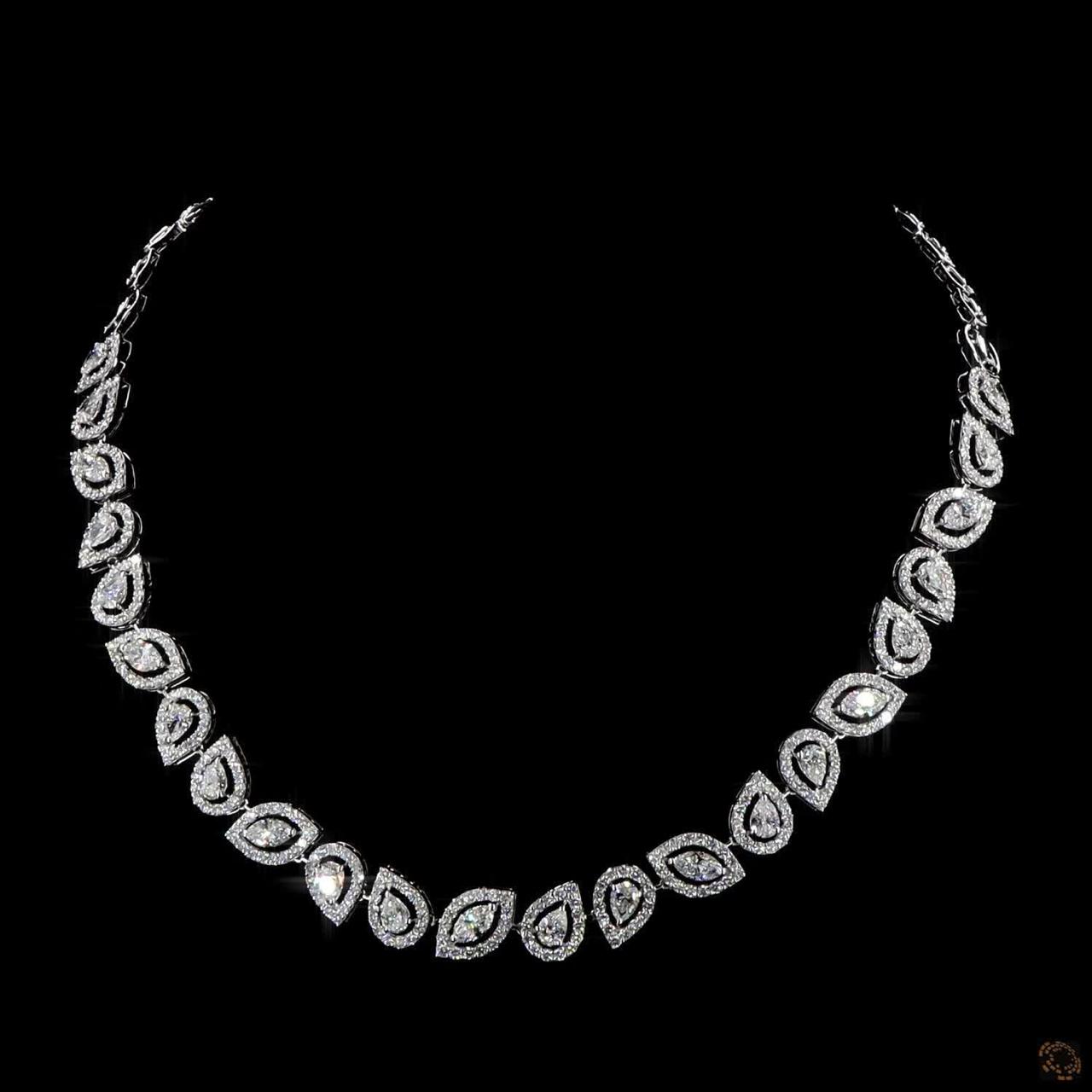 10.50 Ct Lab-Grown Multishape Halo Diamond Tennis Necklace In 14K White Gold – GLI Certified