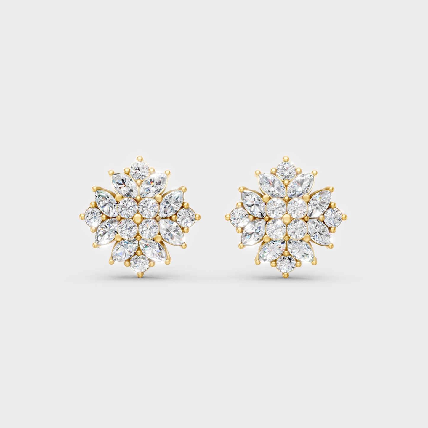 Radiant Yellow Gold Mixed-Cut Earrings With Certified 2.6 Ct Total Weight Diamonds 