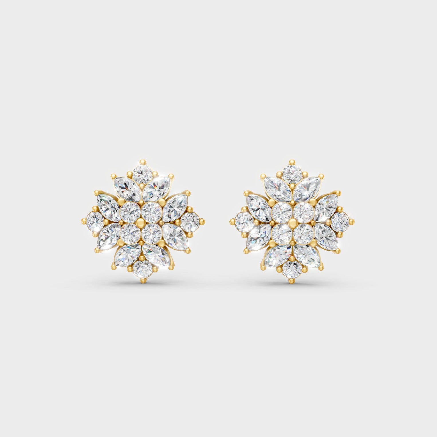 Radiant Yellow Gold Mixed-Cut Earrings With Certified 2.6 Ct Total Weight Diamonds 