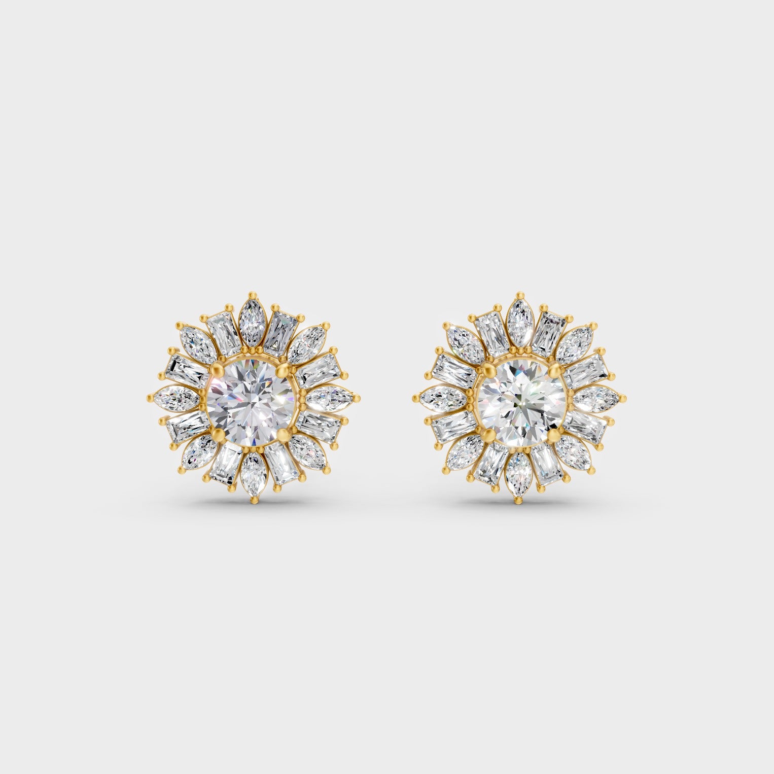 Radiant Yellow Gold Multi-Shape Earrings With Certified 2 Ct Total Weight Diamonds