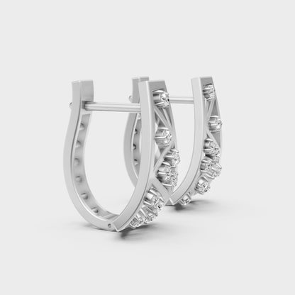 Luxury Platinum Round Cut Lab Diamond Hoop Earrings For Women