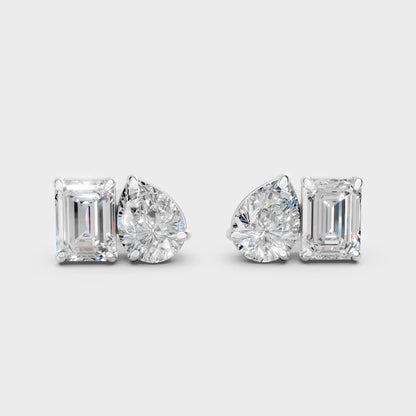 1.8 Carat Each Lab-Grown Emerald & Pear Diamond Toi Et Moi Earrings In 14K White Gold – GLI Certified