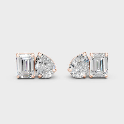1.8 Carat Each Lab-Grown Emerald & Pear Diamond Toi Et Moi Earrings In 14K Rose Gold – GLI Certified