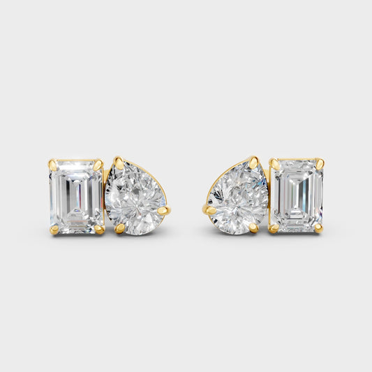 1.8 Carat Each Lab-Grown Emerald & Pear Diamond Toi Et Moi Earrings In 14K Yellow Gold – GLI Certified