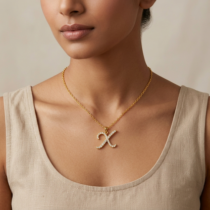 Shop our custom "X" Alphabet Lab Grown Diamond Pendant with Chain. Available in 9K, 14K, 18K Yellow, White, Rose Gold & 950 Platinum. Ethical luxury worldwide.