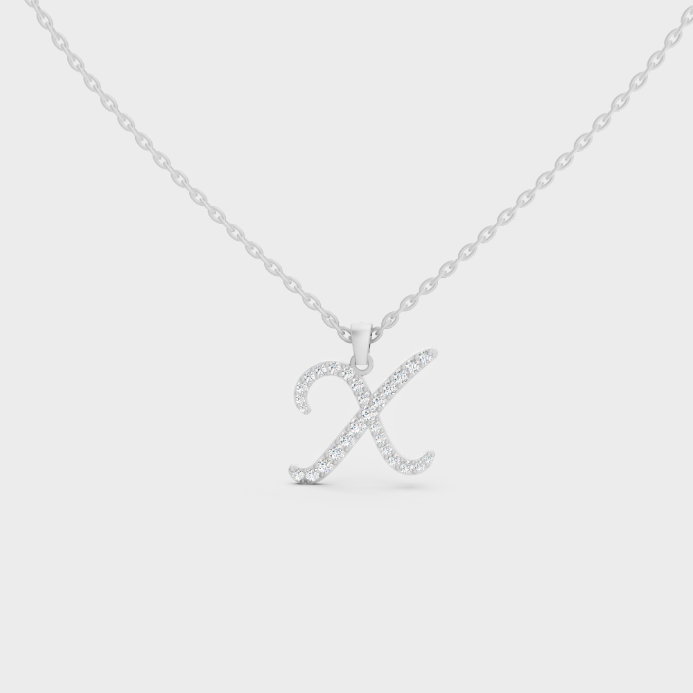 Brilliant "X" Alphabet Lab Grown Diamond Pendant on Shimmering 14K White Gold Chain