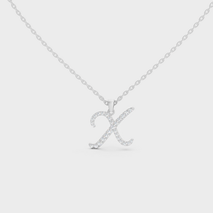 Brilliant "X" Alphabet Lab Grown Diamond Pendant on Shimmering 14K White Gold Chain