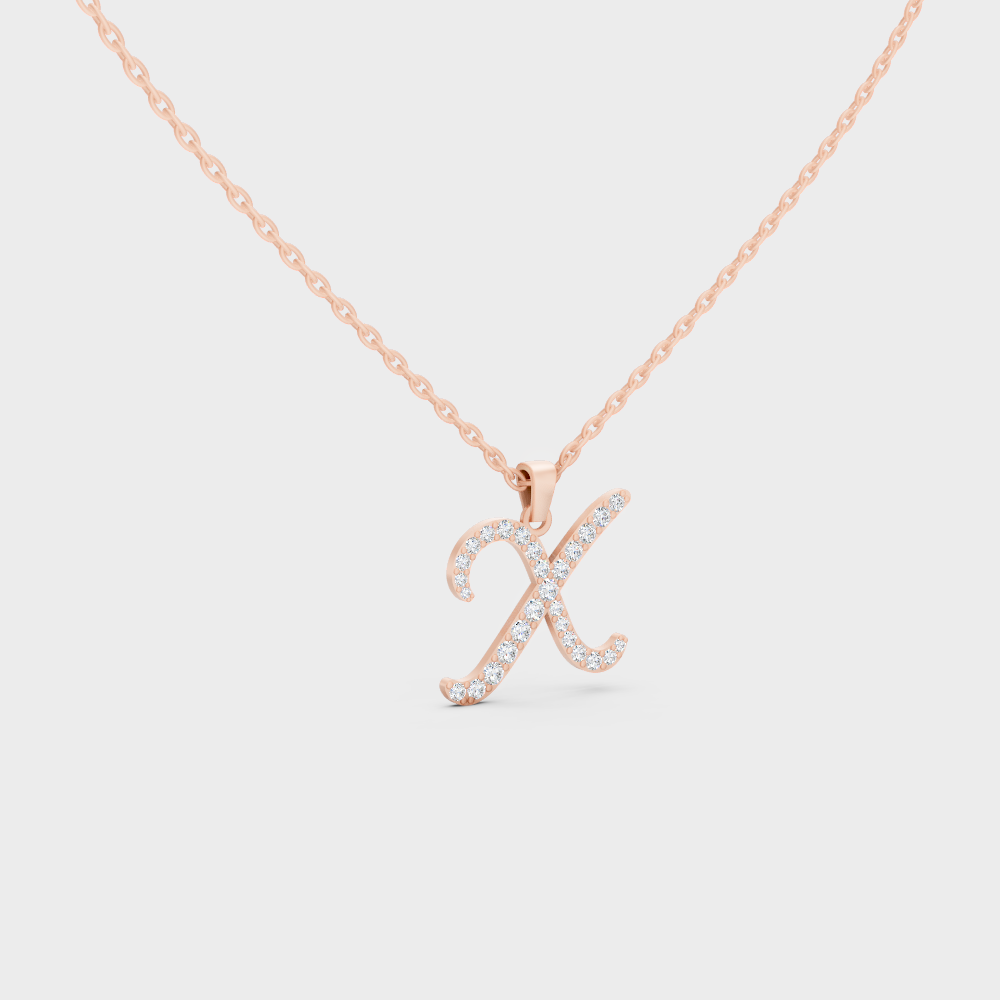 Blush Pink 14K Rose Gold Letter X Initial Necklace Set with Brilliant Round Lab Diamonds