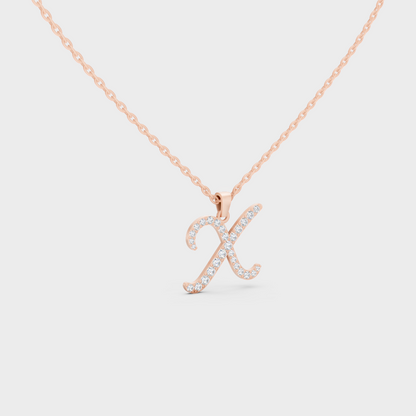 Blush Pink 14K Rose Gold Letter X Initial Necklace Set with Brilliant Round Lab Diamonds