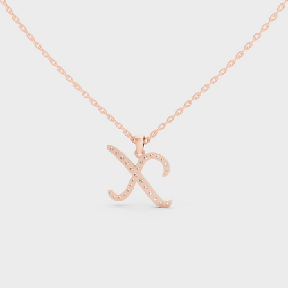 Side Angle of Personalized Alphabet X Lab Diamond Charm on 18K Rose Gold Chain