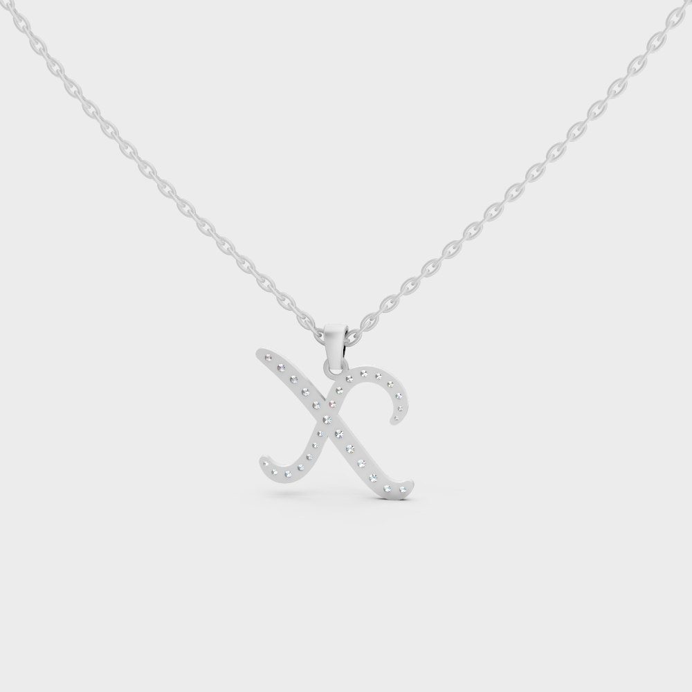 Ultra Durable Solid Platinum Letter X Initial Necklace with Premium Chain Layer