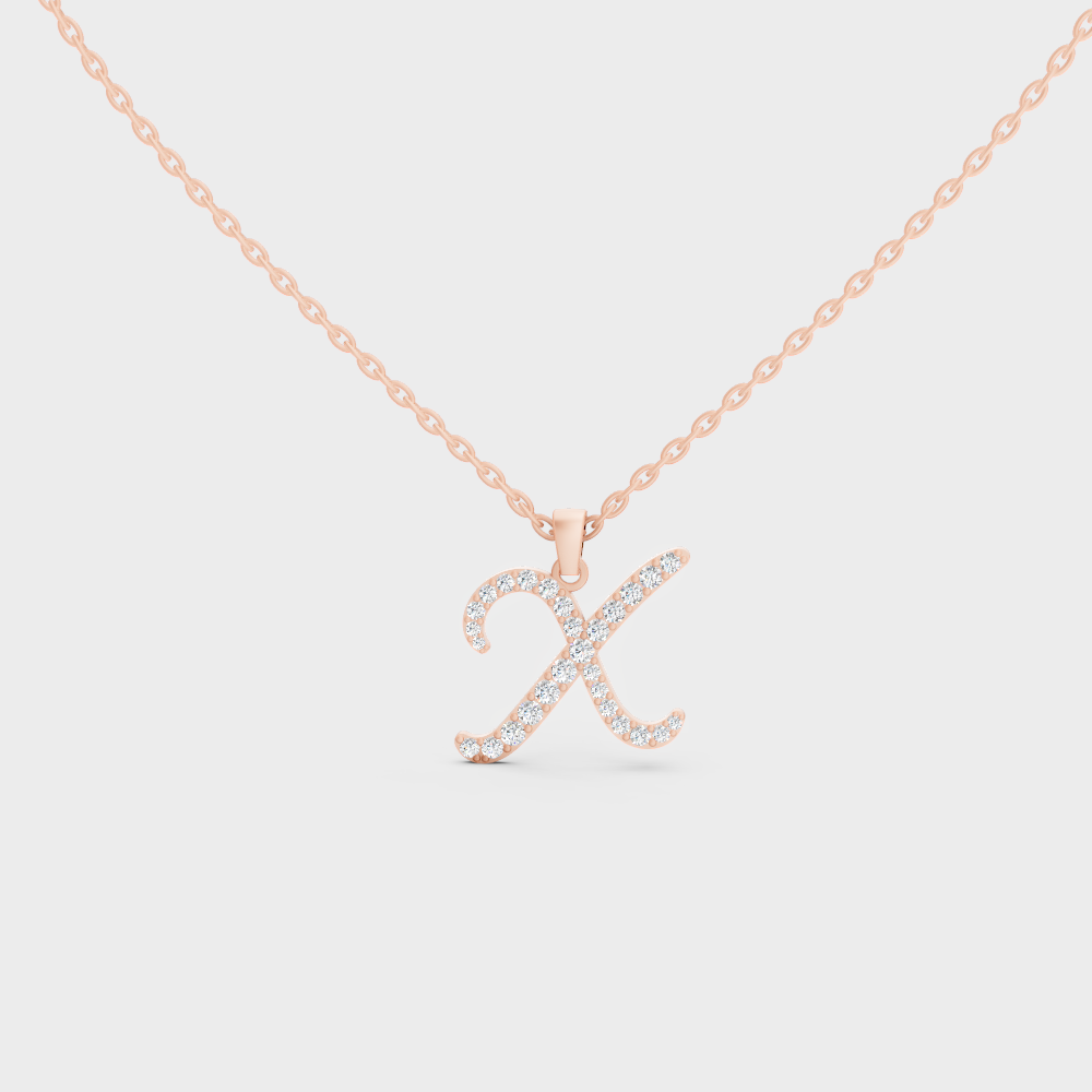 Romantic Rose Gold "X" Alphabet Lab Grown Diamond Pendant and Dainty Cable Chain