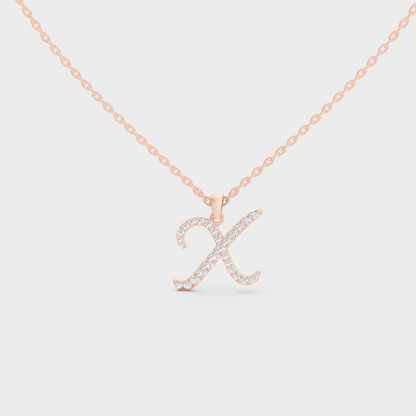 Romantic Rose Gold "X" Alphabet Lab Grown Diamond Pendant and Dainty Cable Chain