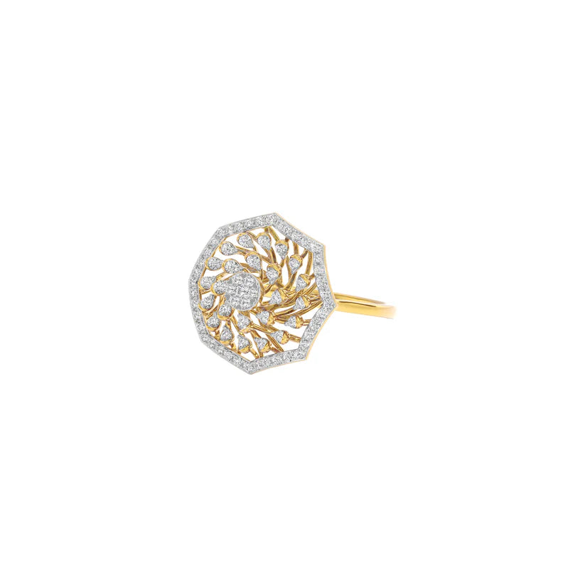 Hallmarked Yellow Gold Cocktail Ring With Brilliant Ethical Diamonds
