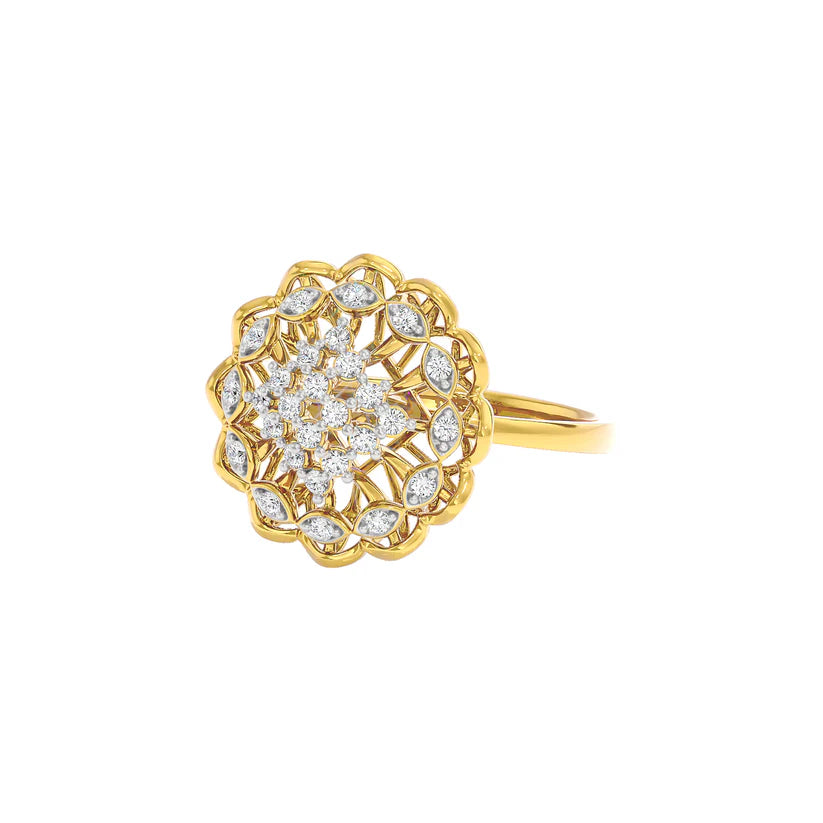 Hallmarked Yellow Gold Cocktail Ring With Brilliant Ethical Diamonds
