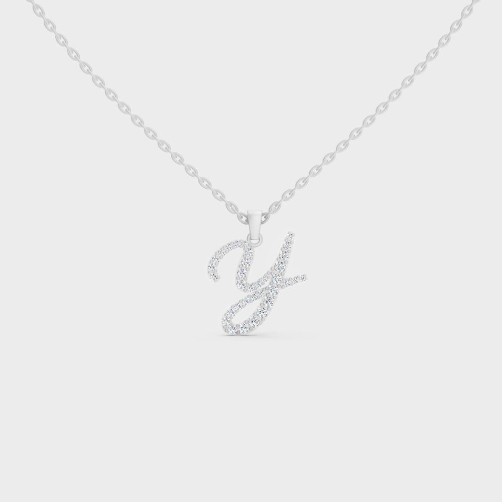 Brilliant "Y" Alphabet Lab Grown Diamond Pendant on Shimmering 14K White Gold Chain