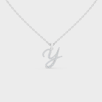 Brilliant "Y" Alphabet Lab Grown Diamond Pendant on Shimmering 14K White Gold Chain