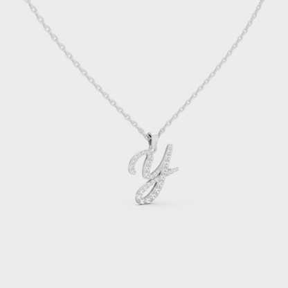 Micro Pave Letter Y Initial Necklace Shining with Premium 18K White Gold Chain Set