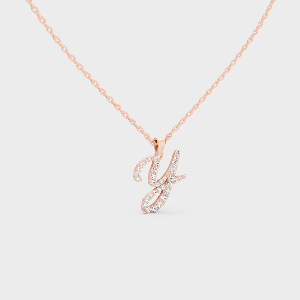 Blush Pink 14K Rose Gold Letter Y Initial Necklace Set with Brilliant Round Lab Diamonds