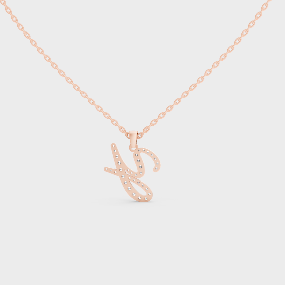 Side Angle of Personalized Alphabet Y Lab Diamond Charm on 18K Rose Gold Chain