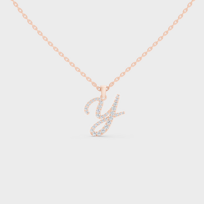 Romantic Rose Gold "Y" Alphabet Lab Grown Diamond Pendant and Dainty Cable Chain