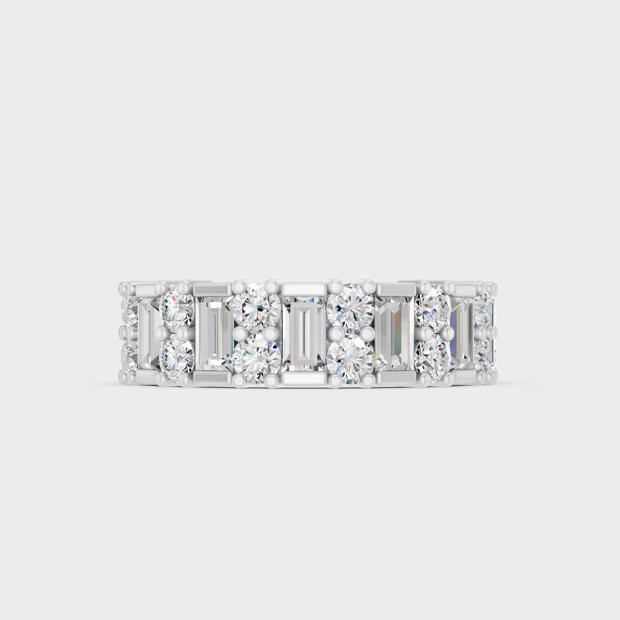 White Gold Round And Baguette Diamond Band Fine Jewelry
