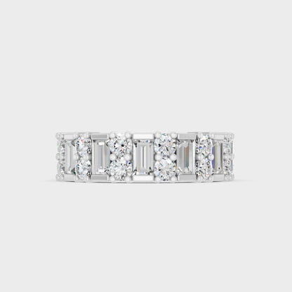 White Gold Round And Baguette Diamond Band Fine Jewelry