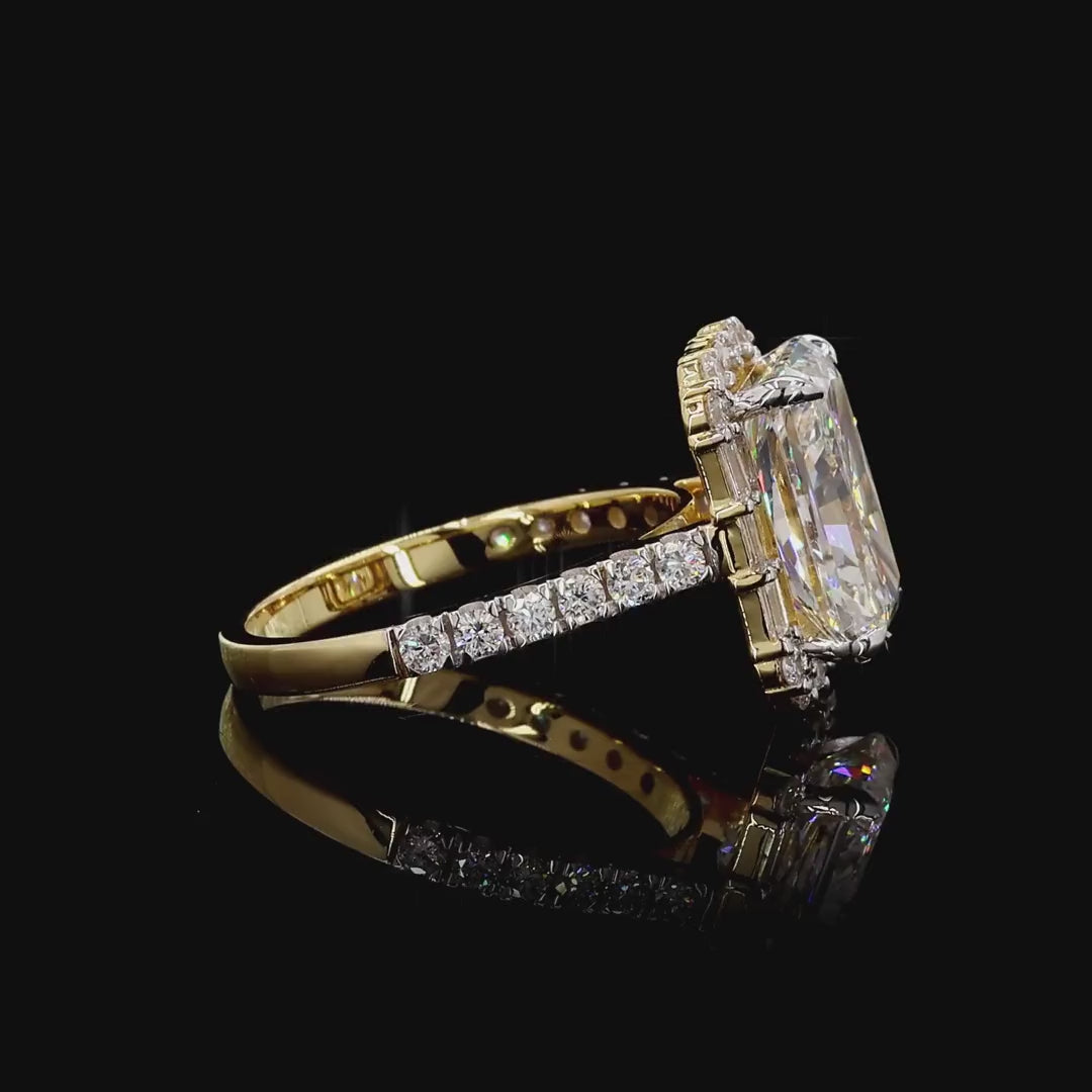 Statement yellow gold lab grown diamond halo ring
