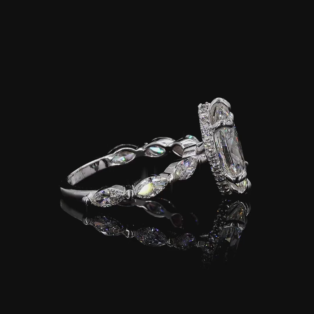 Statement white gold lab grown diamond halo ring