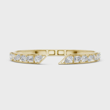Multi-Shape Lab-Grown Diamond Kada Bracelet | 3.52 Ct | Pear, Marquise, Oval, Emerald | Hallmark Gold
