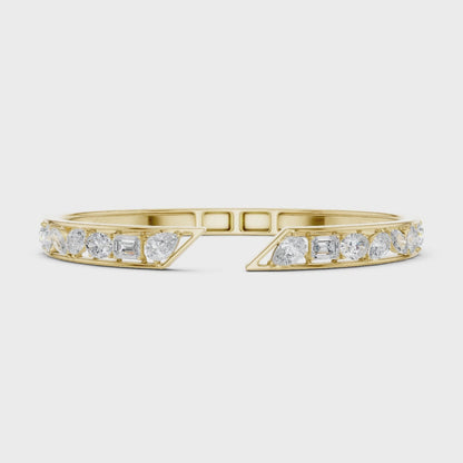 Multi-Shape Lab-Grown Diamond Kada Bracelet | 3.52 Ct | Pear, Marquise, Oval, Emerald | Hallmark Gold