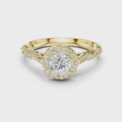 1.16 Ct Round Cut Lab Grown Diamond Twist Band Halo Ring In