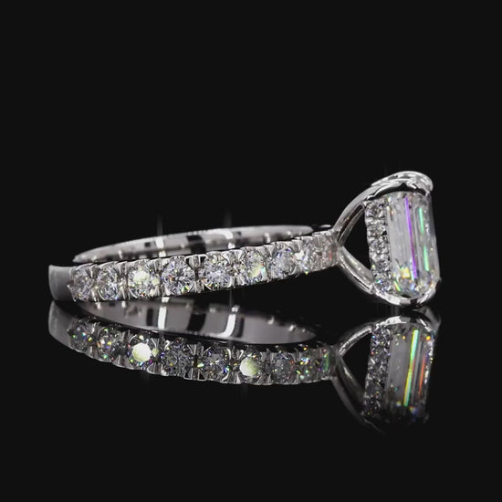 Elegant white gold lab grown diamond halo ring close view