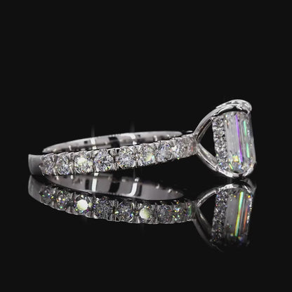 Elegant white gold lab grown diamond halo ring close view