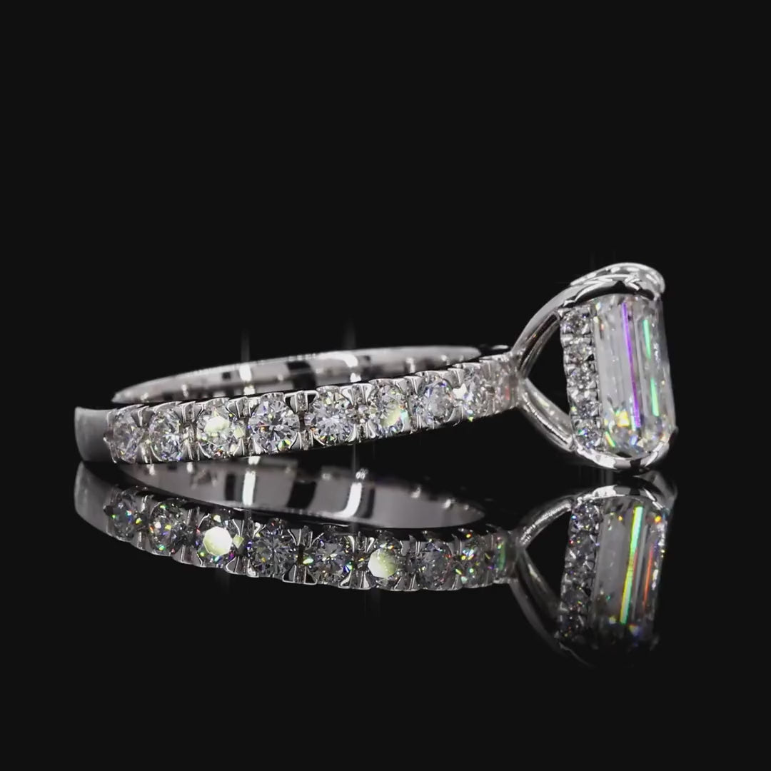 Elegant white gold lab grown diamond halo ring close view