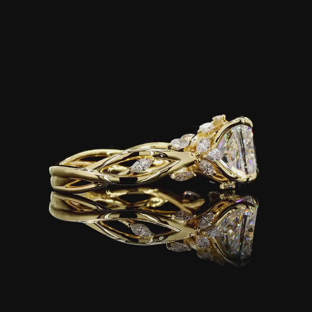 Luxury yellow gold lab grown radiant marquise diamond ring
