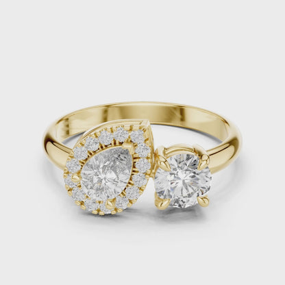 1.15 Ct Pear And Round Cut Lab Grown Diamond Halo Ring In