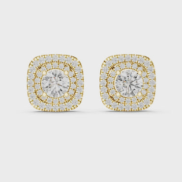 Round Cut Lab-Grown Diamond Double Halo Stud Earrings in