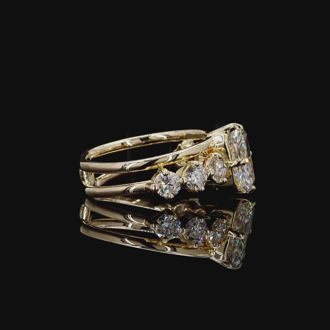Luxury yellow gold lab grown diamond radiant round ring