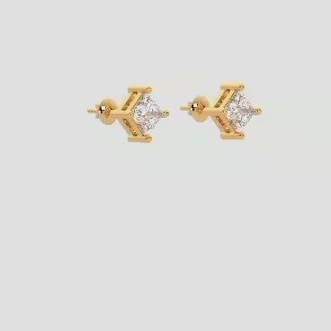 Elegant Yellow Gold Lab-Grown Diamond Convertible Earrings Featuring Princess And Round Cut Certified Diamonds For Ethical Luxury