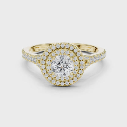 1.08 Ct Round Cut Lab Grown Diamond Double Halo Ring In