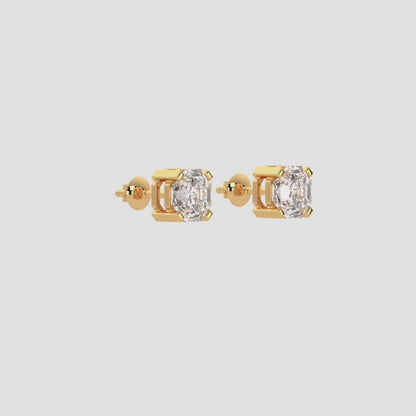 Elegant Yellow Gold Lab-Grown Diamond Convertible Earrings Featuring Octagon And Round Cut Certified Diamonds For Ethical Luxury