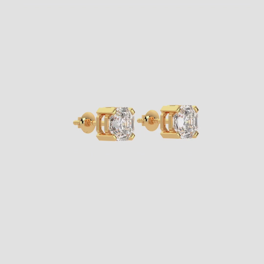 Elegant Yellow Gold Lab-Grown Diamond Convertible Earrings Featuring Octagon And Round Cut Certified Diamonds For Ethical Luxury