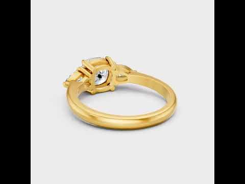 2 Ct Cushion &amp; Pear Cut Lab-Grown Diamond Three-Stone Ring in 9K, 14K, 18K Yellow, White, Rose Gold or 950 Platinum. IGI / GLI Certified ethical luxury fine jewelry.