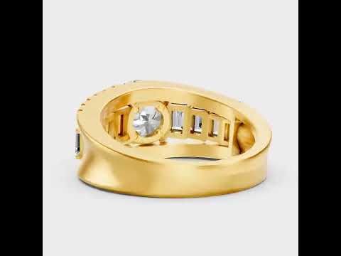 Shop 3.15 Ct Round & Emerald Cut Lab-Grown Diamond Solitaire With Accents Ring in 9K, 14K, 18K Yellow, White, Rose Gold or 950 Platinum. Ethical luxury fine jewelry with brilliant sparkle, timeless elegance, and exceptional craftsmanship.