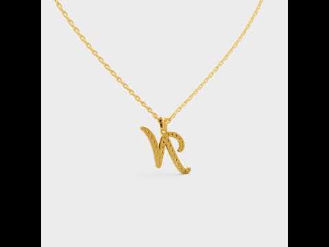 Model Wearing Capital Letter N Lab Created Diamond Necklace in 9K Yellow Gold