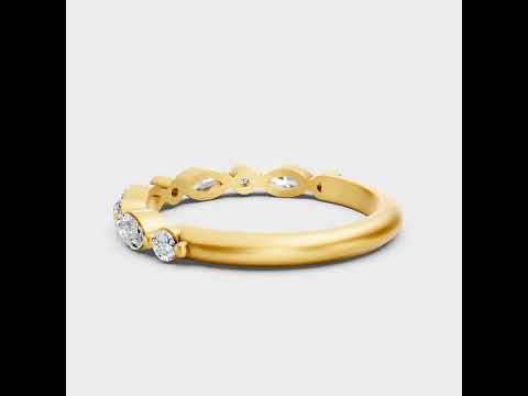 0.53 Ct Round &amp; Marquise Cut Lab Grown Diamond Band In 9K 14K 18K Yellow White Rose Gold Or 950 Platinum. Ethical Luxury Wedding Band With Brilliant Sparkle.