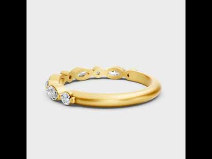 0.53 Ct Round &amp; Marquise Cut Lab Grown Diamond Band In 9K 14K 18K Yellow White Rose Gold Or 950 Platinum. Ethical Luxury Wedding Band With Brilliant Sparkle.